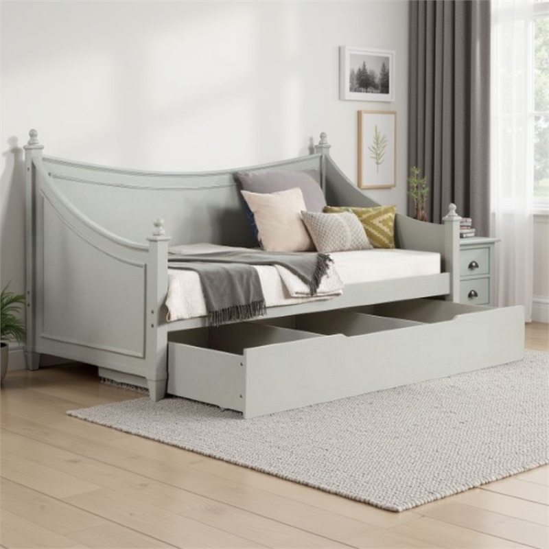 Bowery Hill Twin Daybed 4 Poster Design in Modern Light Gray Finish