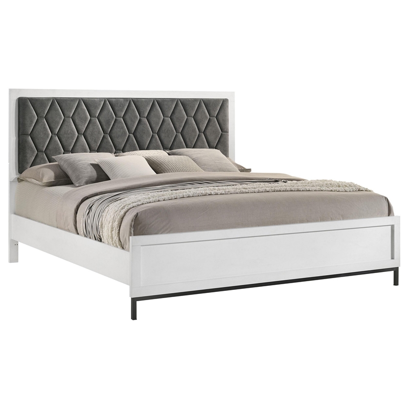 Bowery Hill California King Bed in White Melamine Hexagonal Tufted