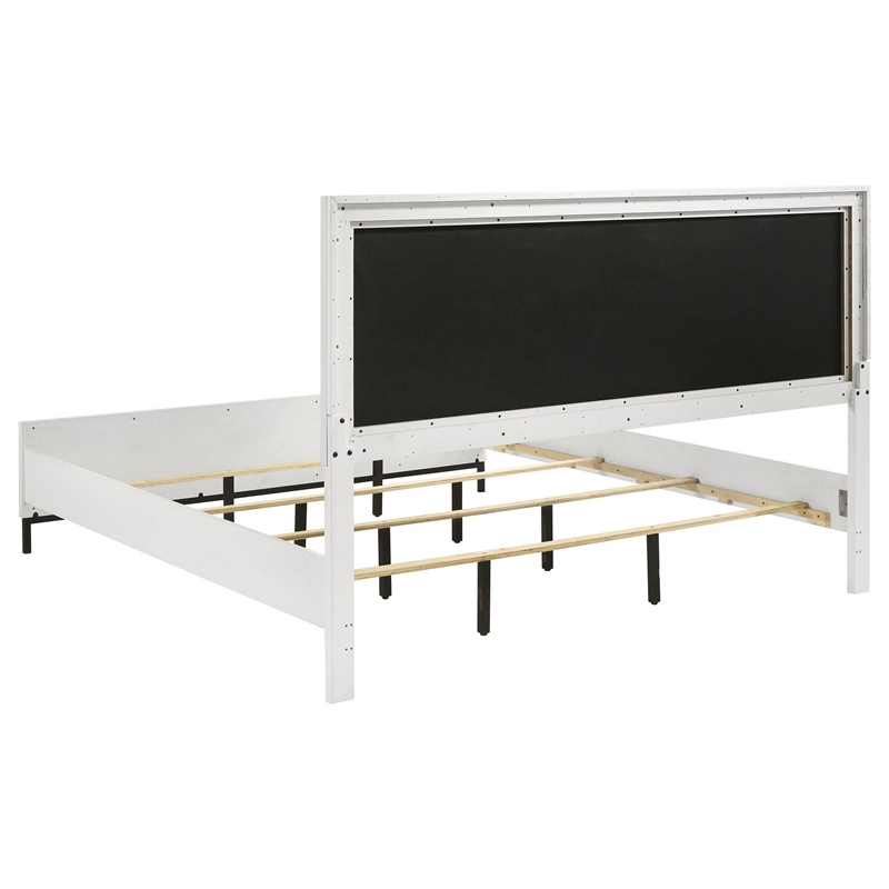 Bowery Hill California King Bed in White Melamine Hexagonal Tufted