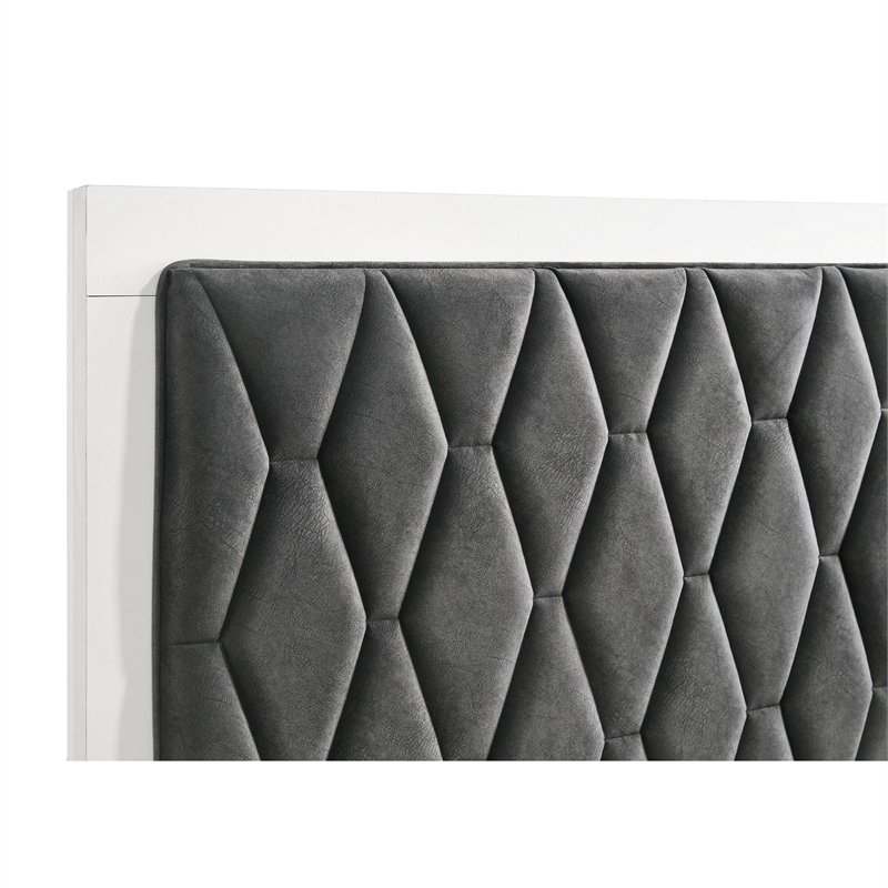 Bowery Hill California King Bed in White Melamine Hexagonal Tufted