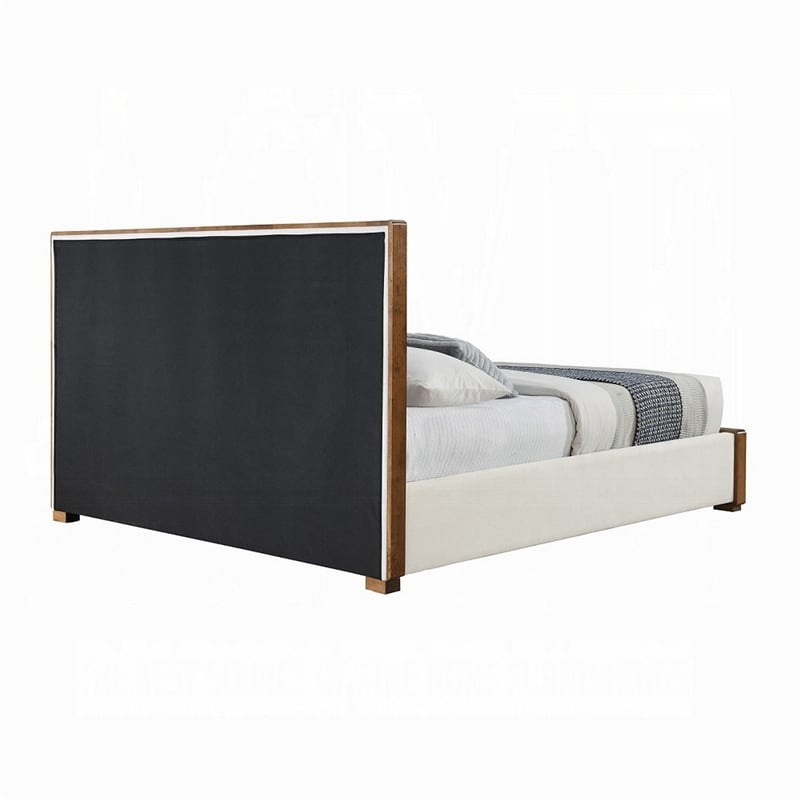 Bowery Hill King Bed Channel Tufted in Beige Chenille and Walnut Brown