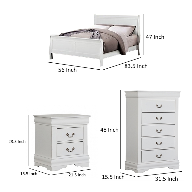 Bowery Hill 3 Pc Full Bedroom Set Sleek Modern Transitional Style in White
