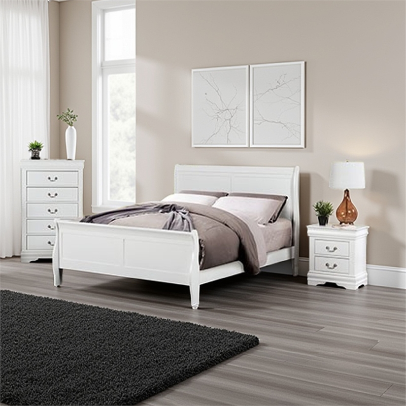 Bowery Hill 3 Pc Full Bedroom Set Sleek Modern Transitional Style in White