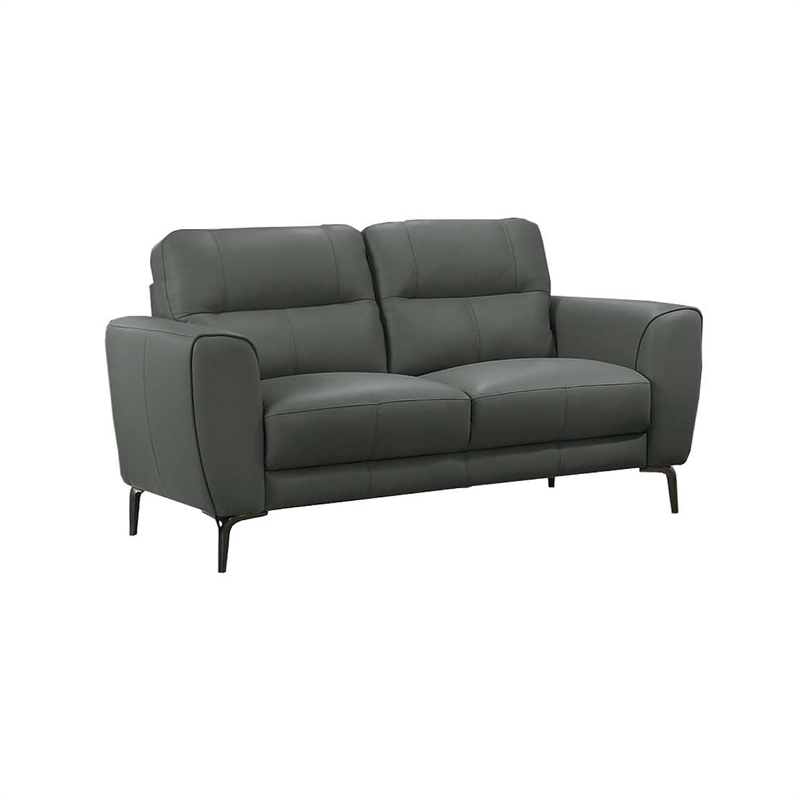 Bowery Hill 2 Pc Sofa and Loveseat Set in Black Anthracite Gray Leather