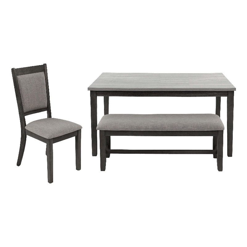 Bowery Hill 6 Pc Dining Table 4 Chairs and Bench in Gray Black Rubberwood