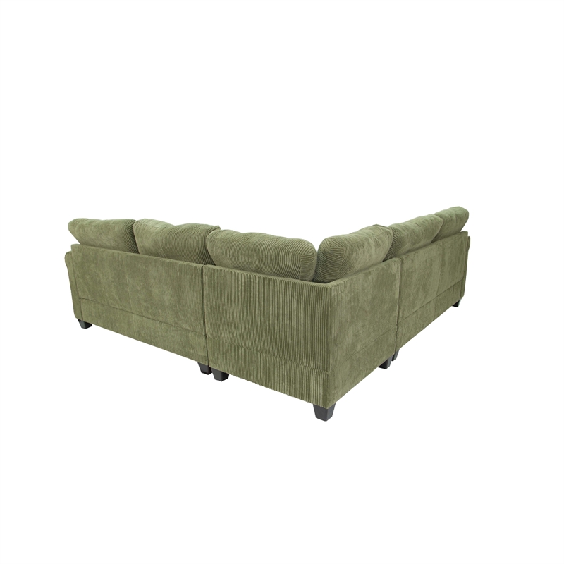 Bowery Hill 4 Pc L Sectional Wedge and Ottoman Set in Sage Green Corduroy
