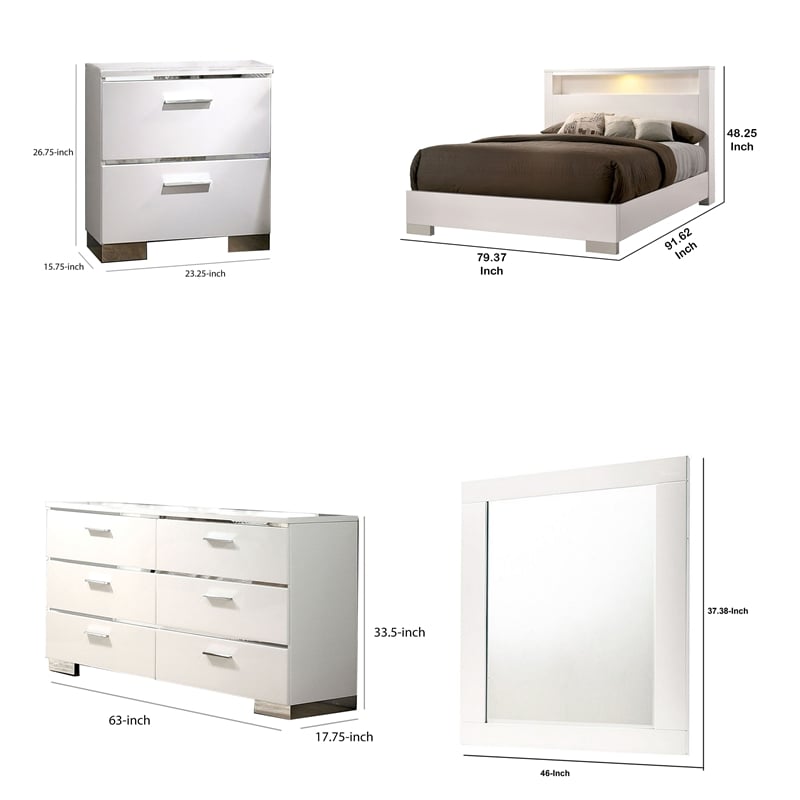 Bowery Hill 4 Pc King Bedroom Set with LED Headboard in Wood Chrome Stripes