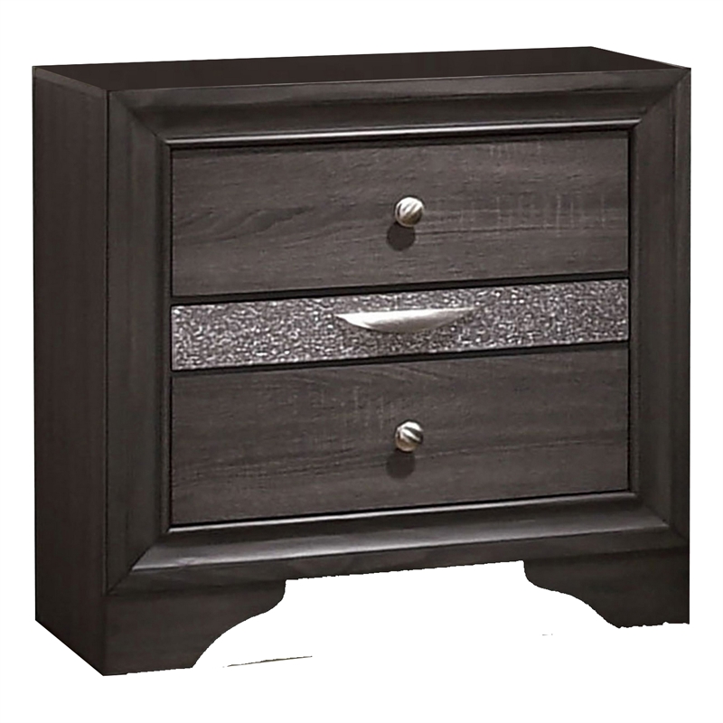 Bowery Hill 4 Pc Queen Silver Accented Solid Wood Bedroom Set in Gray Brown
