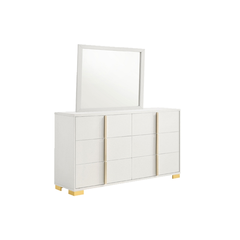 Bowery Hill 4 Pc Twin Bedroom Set with White Gold Accents and LED Headboard
