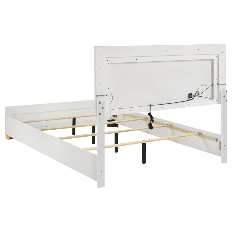 Bowery Hill 4 Pc Full Bedroom Set with White Gold Accents and LED Headboard