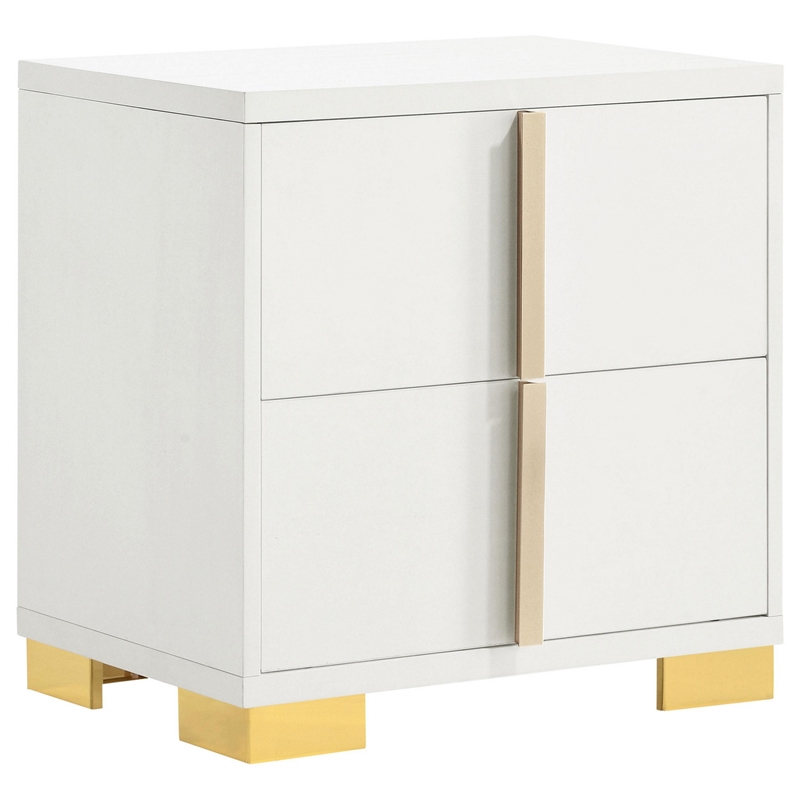 Bowery Hill 4 Pc Full Bedroom Set with White Gold Accents and LED Headboard