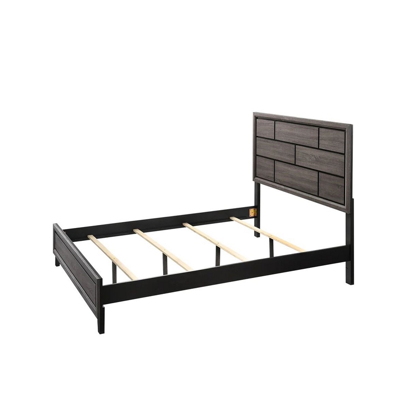 Bowery Hill Queen Bed with Geometric Panel Headboard in Gray Wood Finish