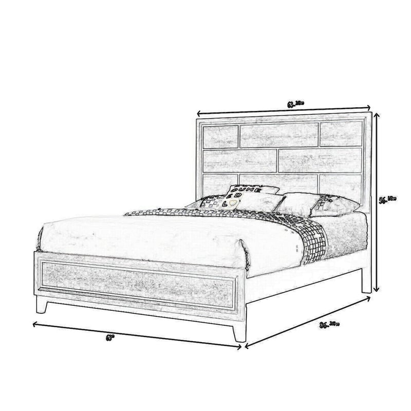 Bowery Hill Queen Bed with Geometric Panel Headboard in Gray Wood Finish