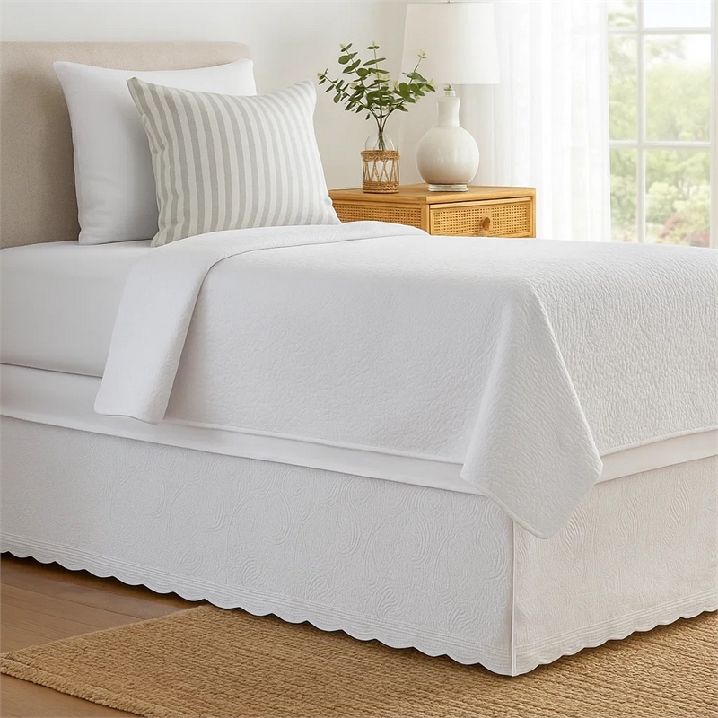 Bowery Hill Paisley Quilted Twin Bed Skirt and Cotton Drop in Ivory