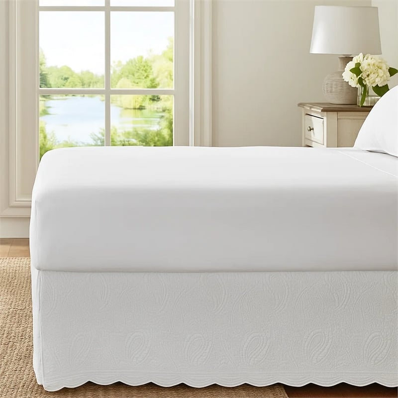 Bowery Hill Paisley Quilted Queen Bed Skirt and Cotton Drop in Ivory