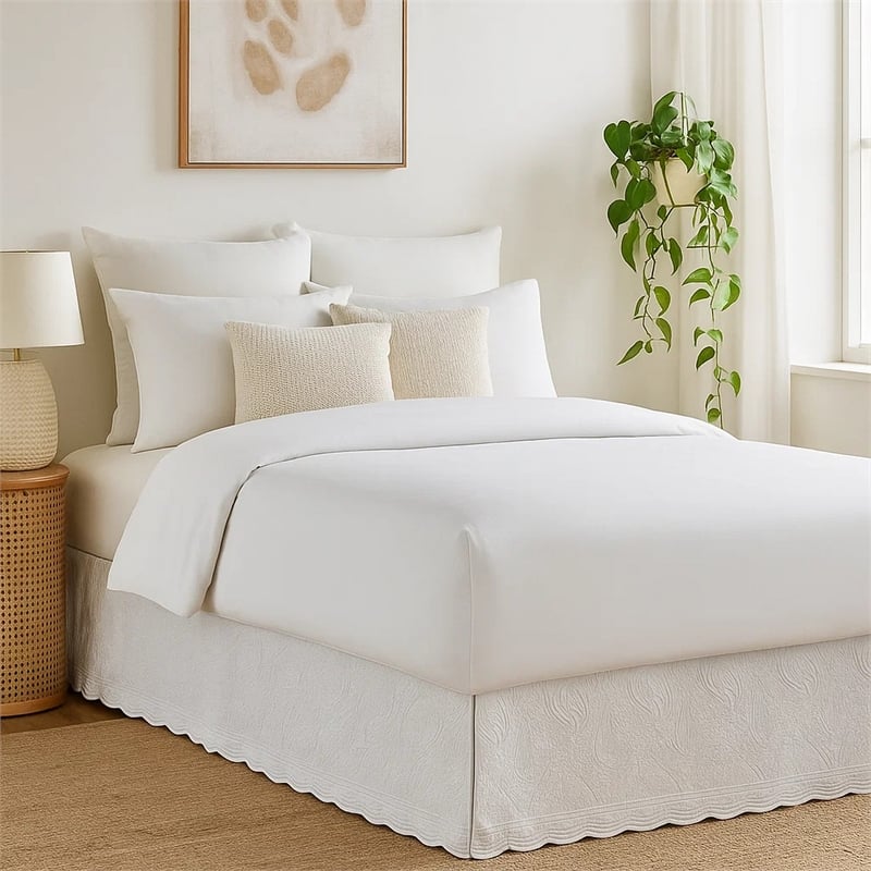 Bowery Hill Paisley Quilted Queen Bed Skirt and Cotton Drop in Ivory