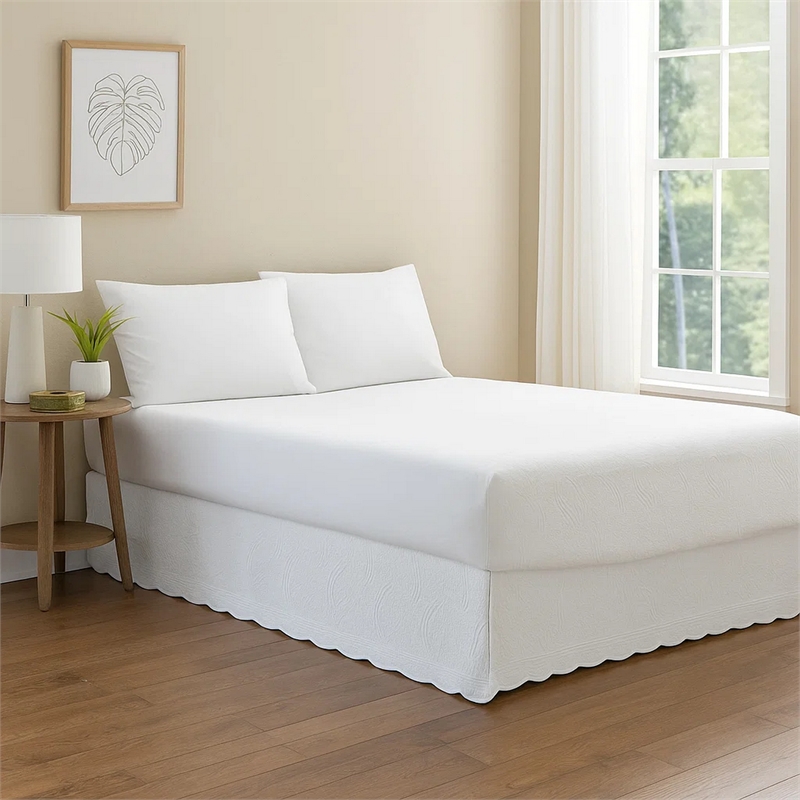 Bowery Hill Paisley Quilted King Bed Skirt and Cotton Drop in Ivory