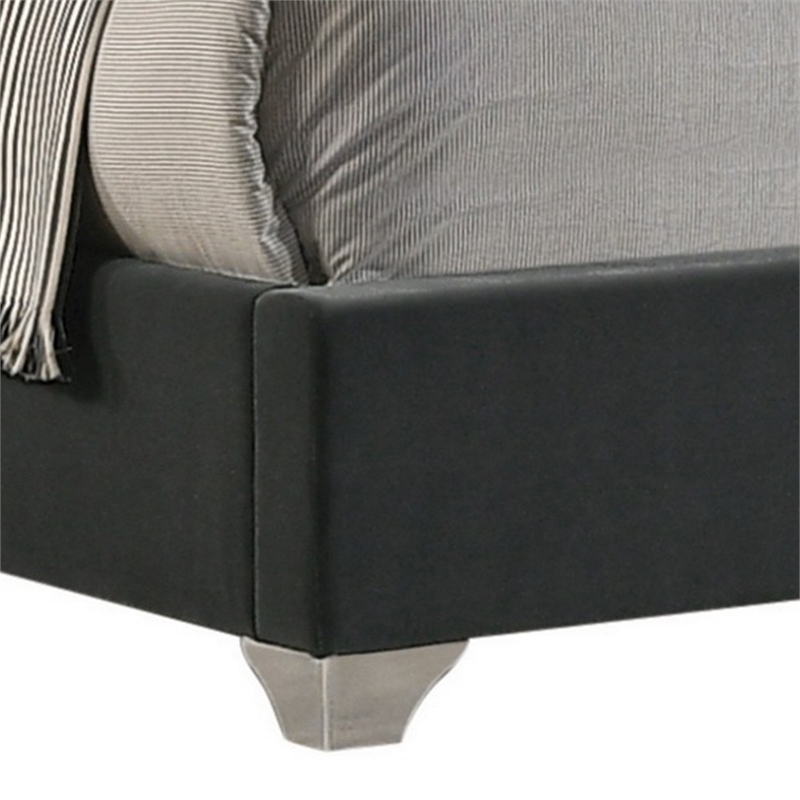Bowery Hill Wingback Queen Bed Tufted Headboard Nailed in Gray Velvet