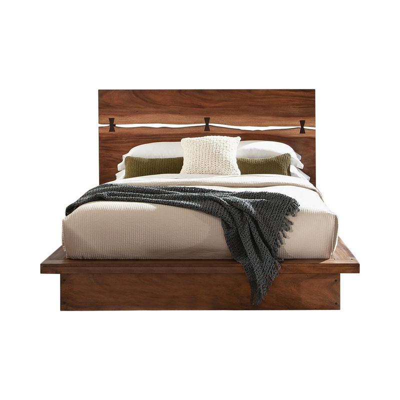 Bowery Hill King Platform Plinth Bed with Natural Edge in Walnut Brown Wood