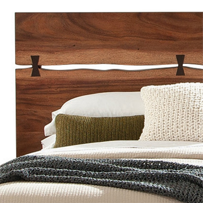 Bowery Hill King Platform Plinth Bed with Natural Edge in Walnut Brown Wood