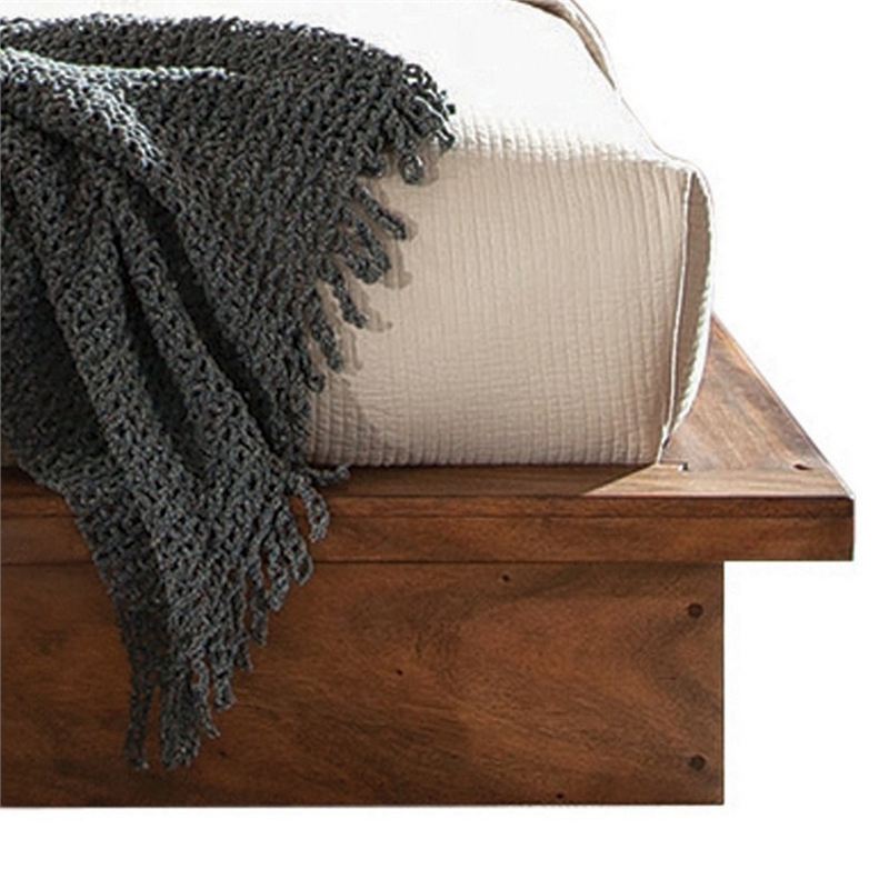 Bowery Hill King Platform Plinth Bed with Natural Edge in Walnut Brown Wood