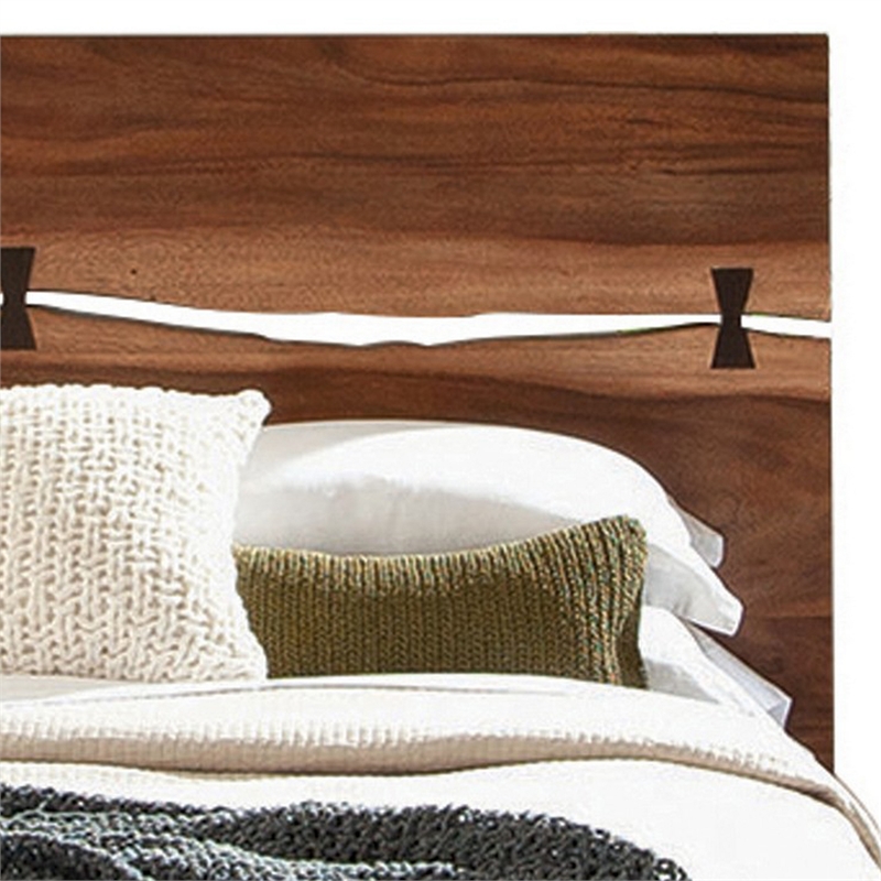 Bowery Hill Queen Platform Plinth Bed with Natural Edge in Walnut Brown