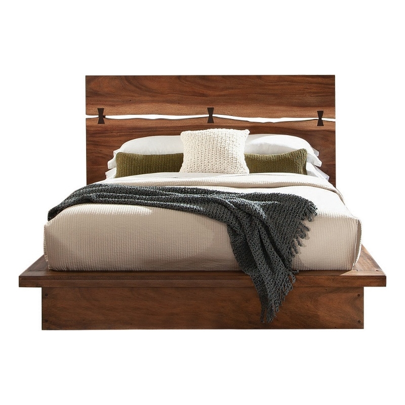 Bowery Hill Queen Platform Plinth Bed with Natural Edge in Walnut Brown