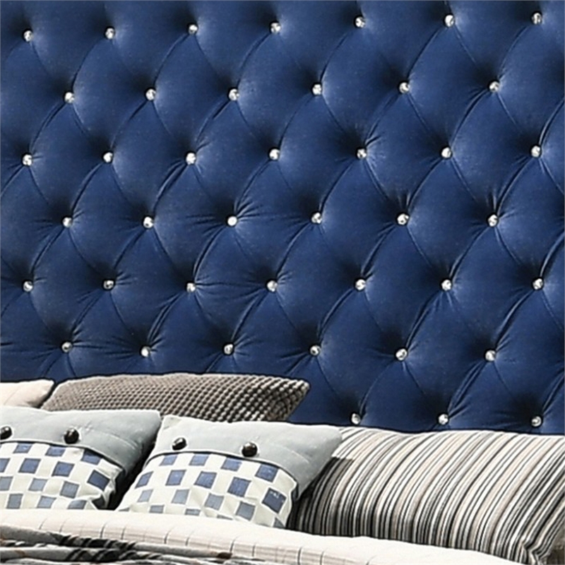 Bowery Hill Wingback Queen Bed Tufted Headboard in Pacific Blue Velvet