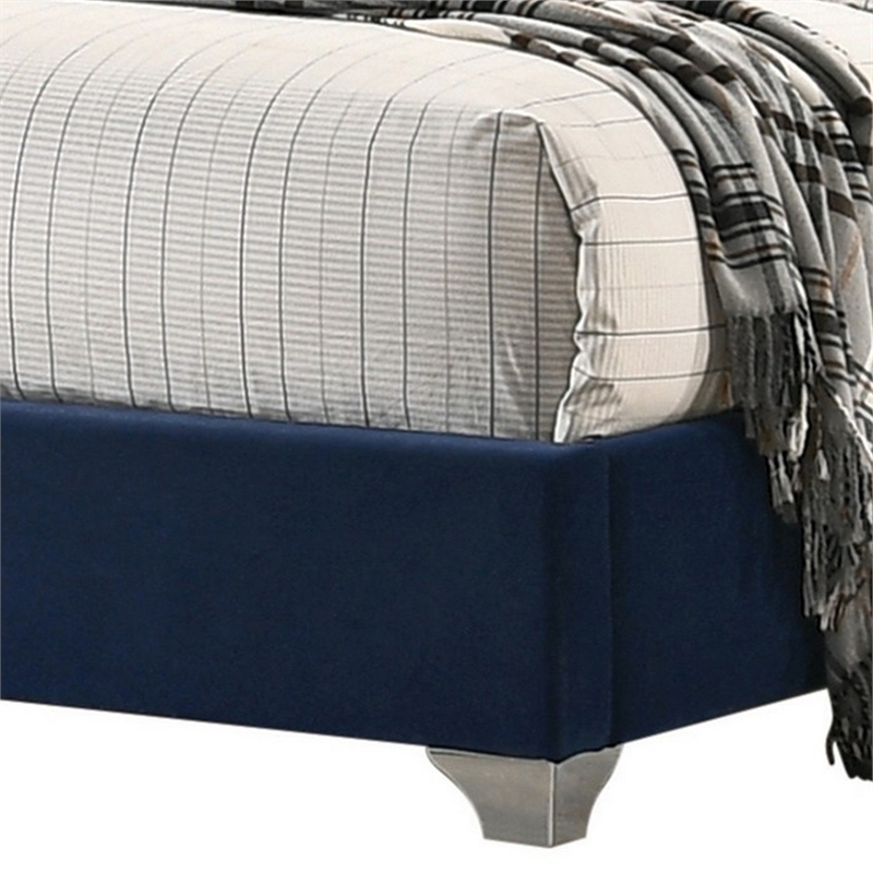 Bowery Hill Wingback Queen Bed Tufted Headboard in Pacific Blue Velvet