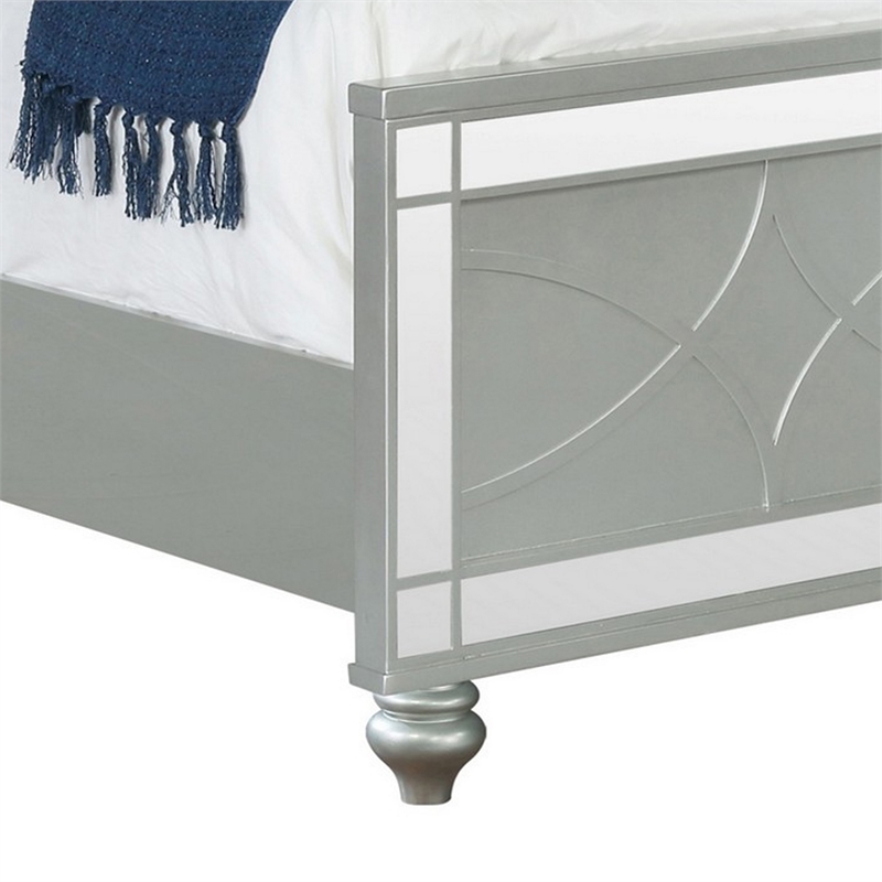 Bowery Hill Queen Panel Bed LED Headboard in Gray Faux Leather Silver