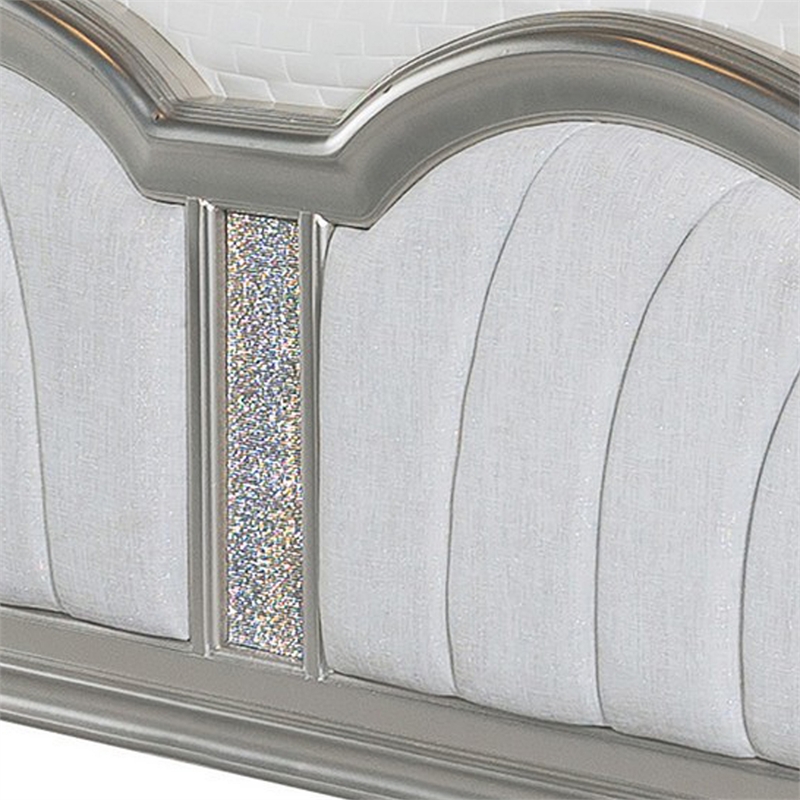 Bowery Hill King Bed Oak Wood Double Arched Headboard in Ivory Silver
