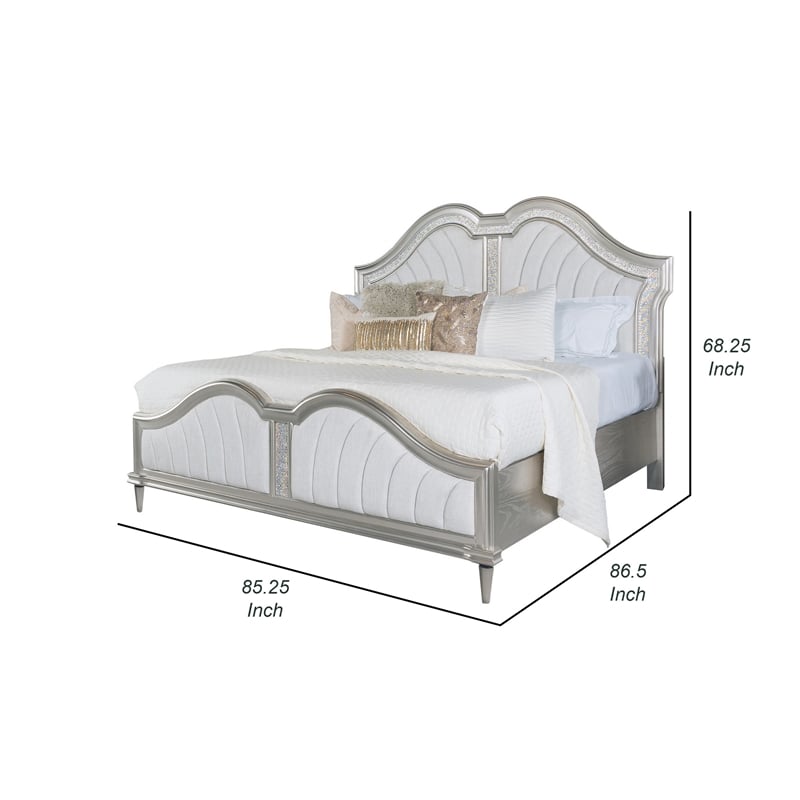 Bowery Hill King Bed Oak Wood Double Arched Headboard in Ivory Silver