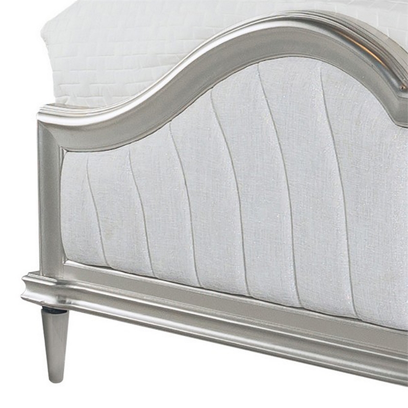 Bowery Hill Queen Bed Oak Wood Double Arched Headboard in Ivory Silver