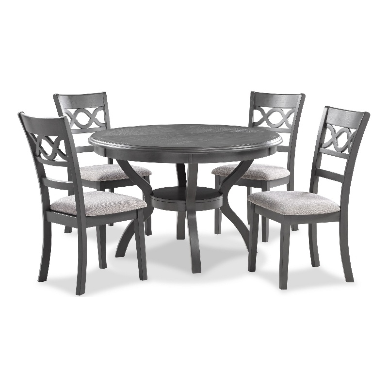 Bowery Hill 5 Piece Round Dining Table and Chair Set in Gray White Fabric