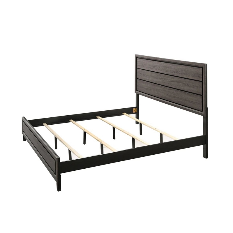 Bowery Hill King Bed with Geometric Panel Headboard in Gray Wood Finish