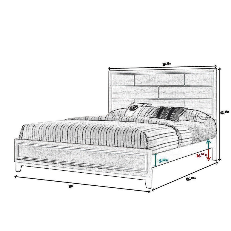 Bowery Hill King Bed with Geometric Panel Headboard in Gray Wood Finish