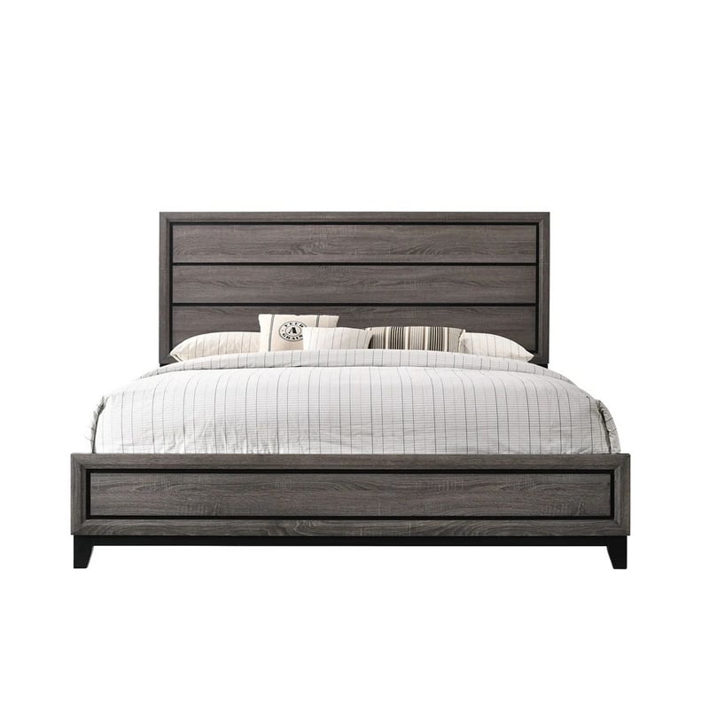 Bowery Hill King Bed with Geometric Panel Headboard in Gray Wood Finish