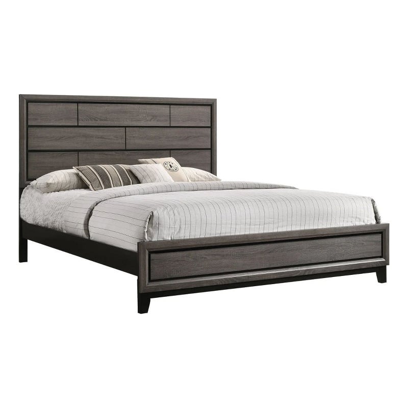 Bowery Hill King Bed with Geometric Panel Headboard in Gray Wood Finish