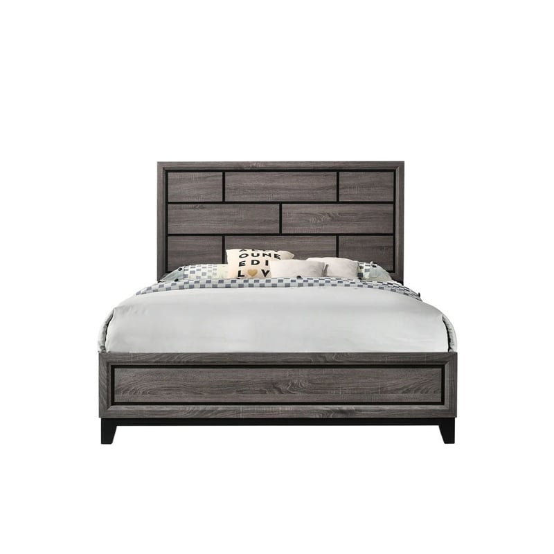 Bowery Hill Full Bed with Geometric Panel Headboard in Gray Wood Finish