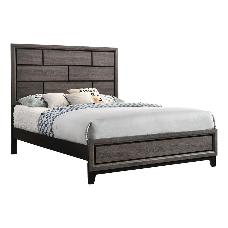 Bowery Hill Full Bed with Geometric Panel Headboard in Gray Wood Finish