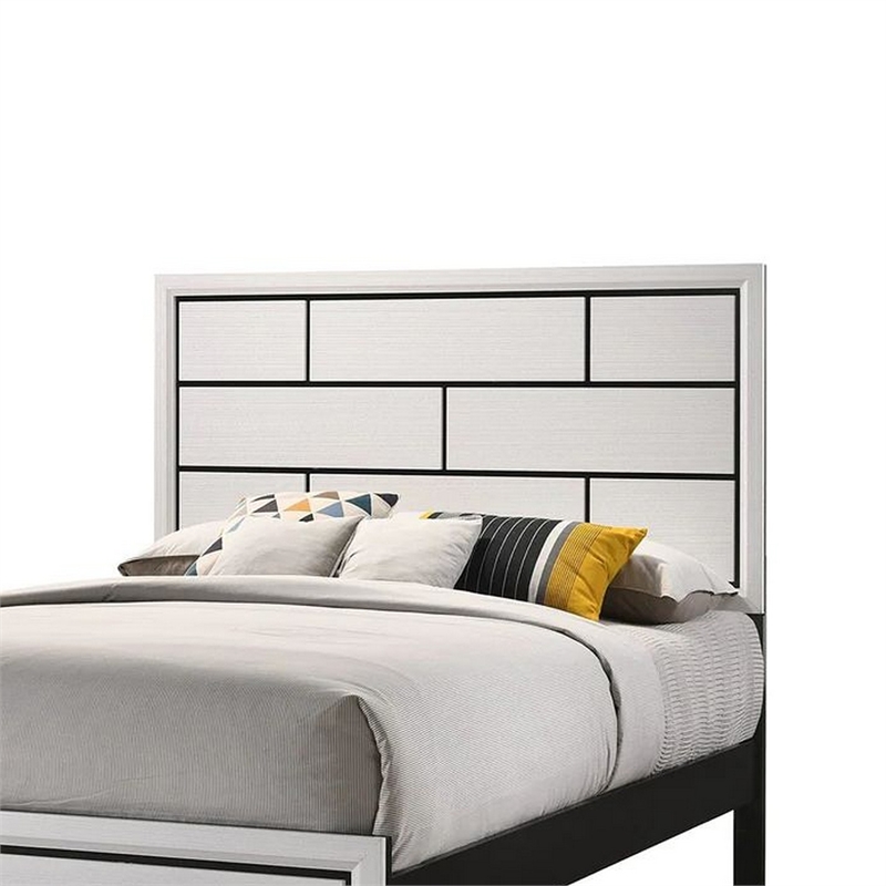Bowery Hill Twin Bed with Geometric Panel Headboard in White Wood Finish