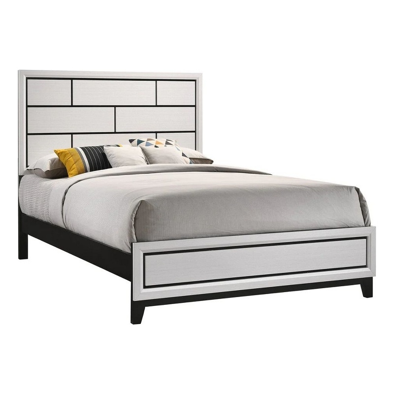 Bowery Hill Twin Bed with Geometric Panel Headboard in White Wood Finish