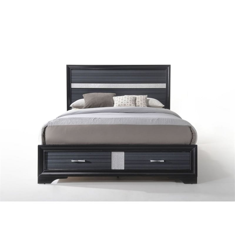 Bowery Hill Queen Bed Rubberwood in Gray Textured Shimmery Acrylic Trim