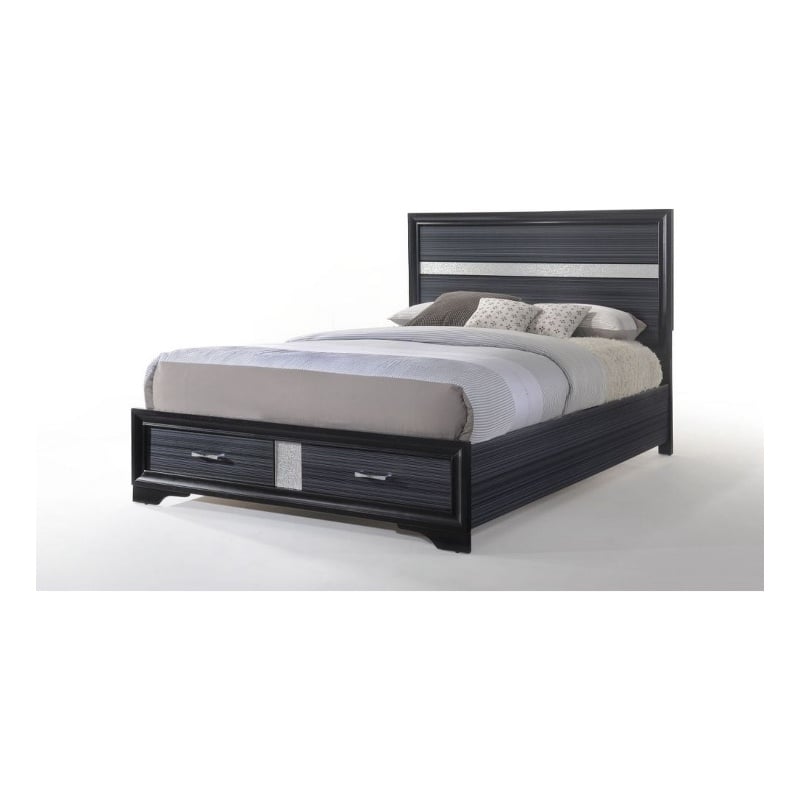 Bowery Hill Queen Bed Rubberwood in Gray Textured Shimmery Acrylic Trim