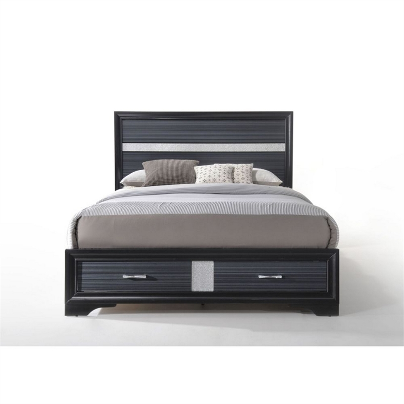 Bowery Hill Queen Bed Rubberwood in Gray Textured Shimmery Acrylic Trim