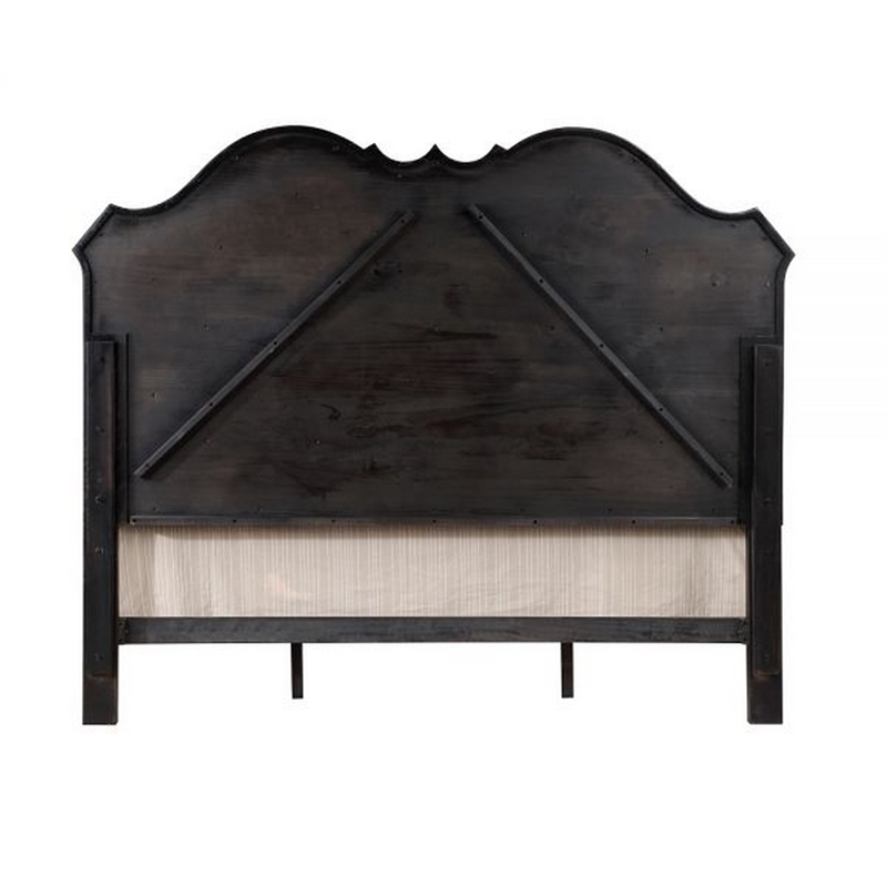 Bowery Hill Queen Bed with Button Tufted Headboard in Beige and Black