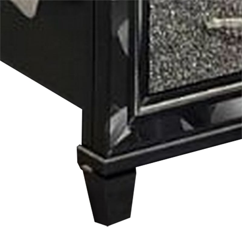 Bowery Hill Queen Bed Silver Faux Leather LED Crystal Accents in Black