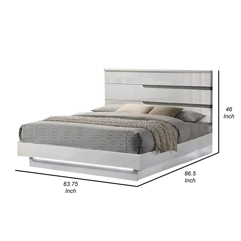 Bowery Hill Queen Bed LED Crystal Accents Modern Design in Glossy White