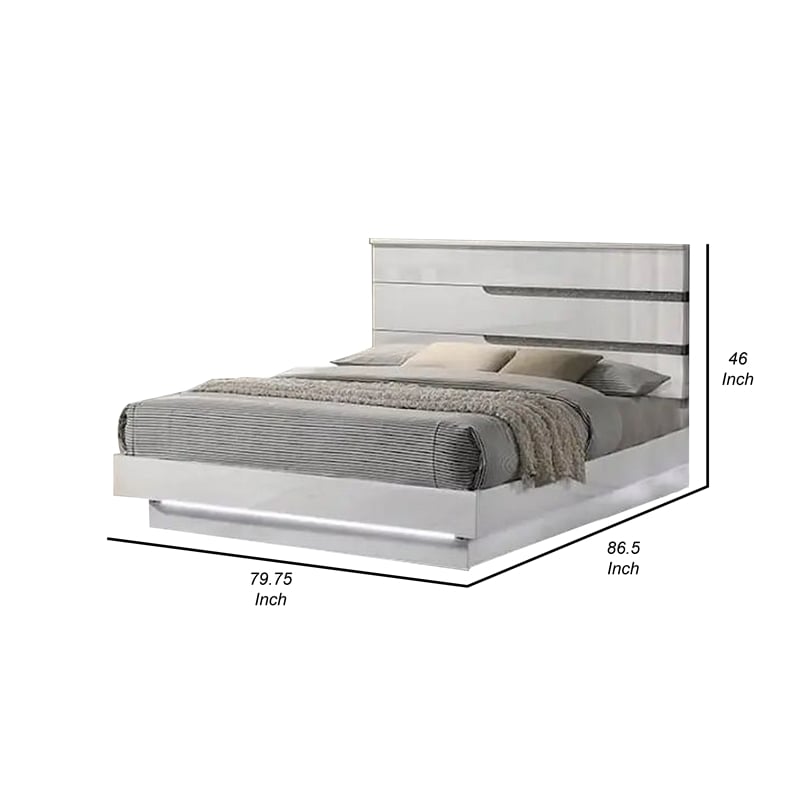 Bowery Hill King Bed LED Crystal Accents Modern Design in Glossy White
