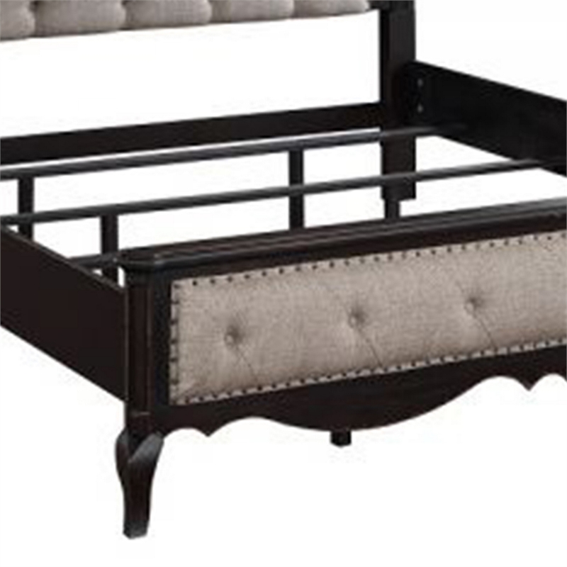 Bowery Hill King Bed with Button Tufted Headboard in Beige Upholstery Black